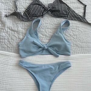 Baby Blue Bikini Set and Gingham Bikini Top